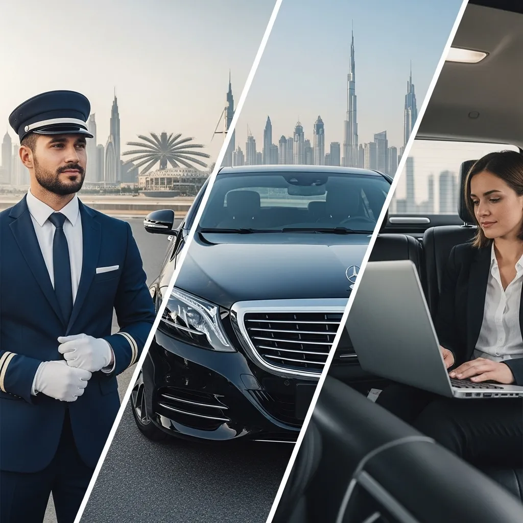 Professional chauffeur, luxury Mercedes and business passenger in Dubai