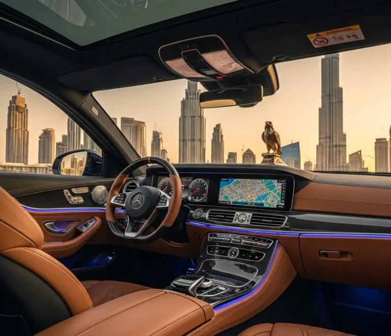 Luxury Mercedes S-Class interior for chauffeur-driven car hire in Dubai