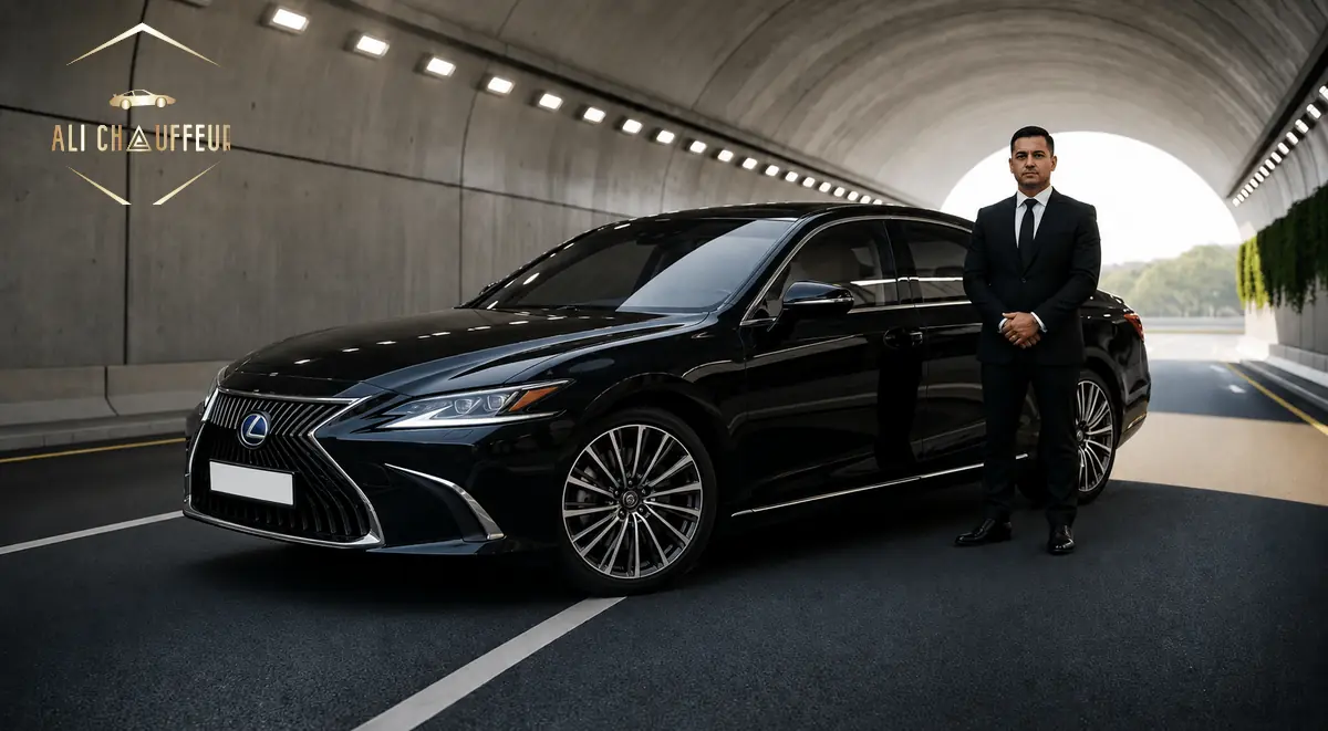 Lexus ES chauffeur service in Dubai with a professional uniformed driver