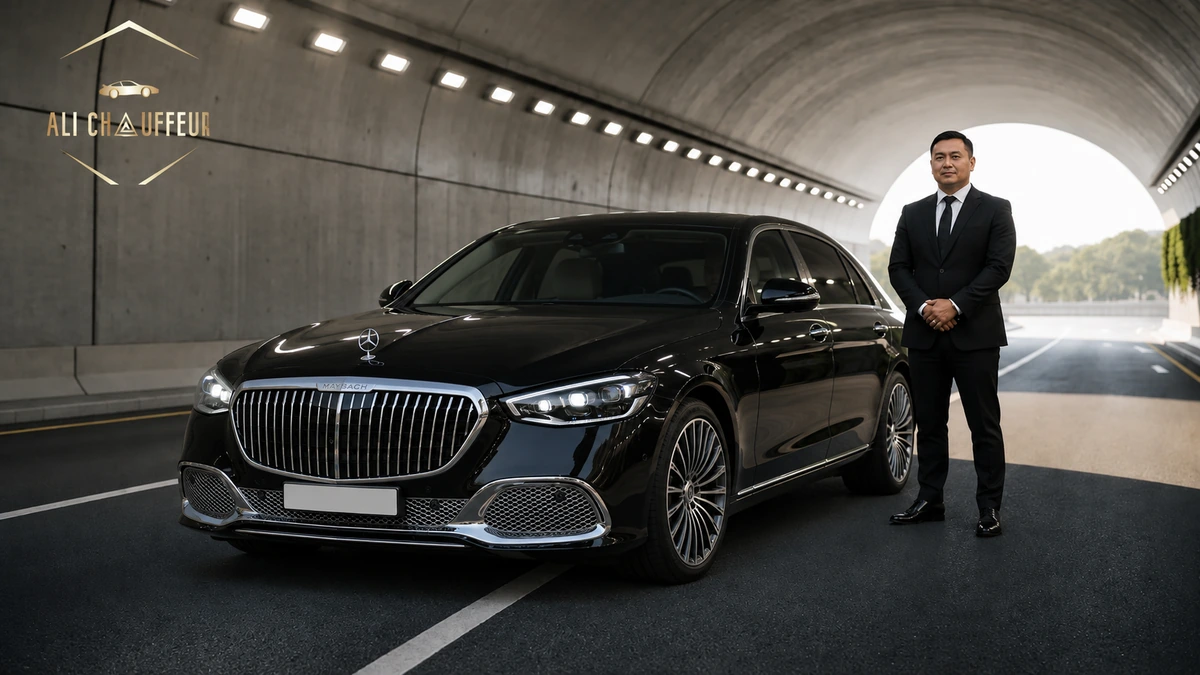 Mercedes-Maybach S-Class with a professional chauffeur in a Dubai tunnel – Ali Chauffeur Service Dubai