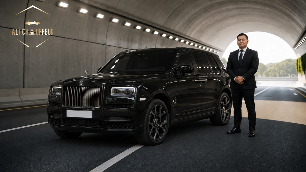 Rolls-Royce Cullinan with a professional chauffeur in a Dubai tunnel – Ali Chauffeur Service Dubai