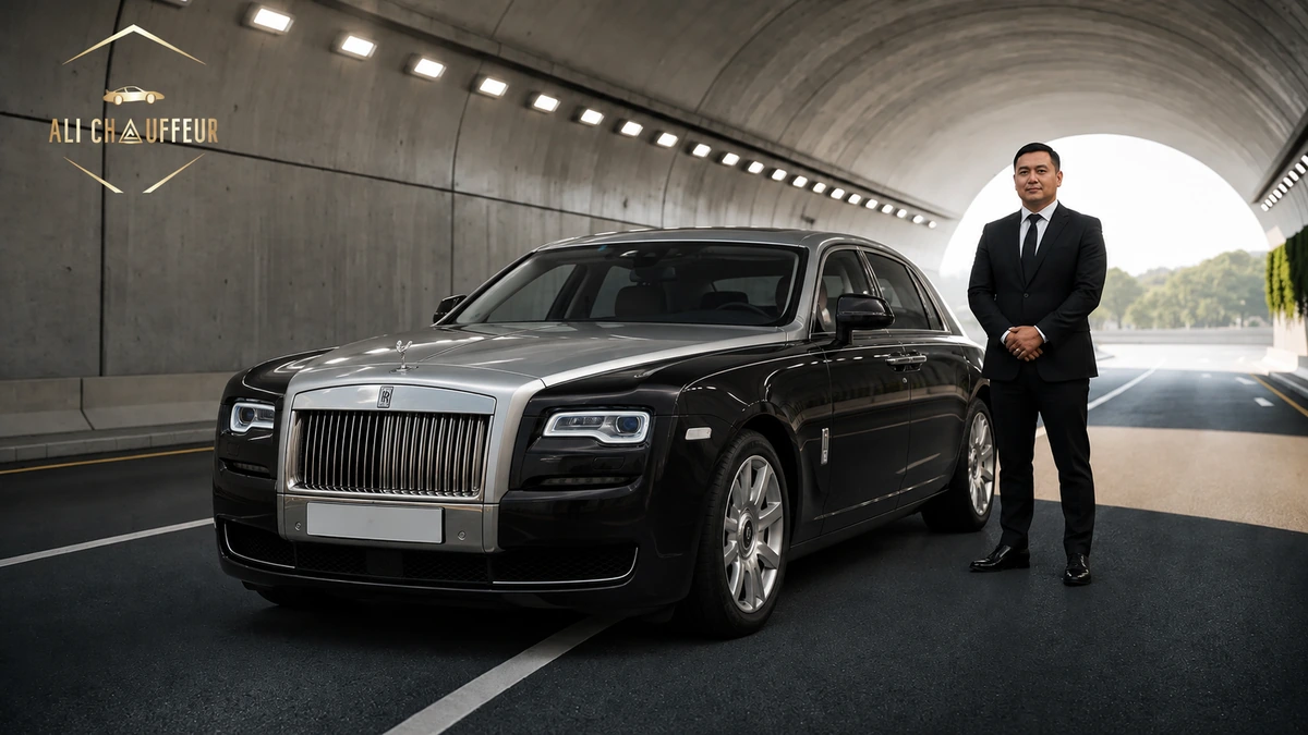 Rolls-Royce Ghost with a professional chauffeur in a Dubai tunnel – Ali Chauffeur Service Dubai